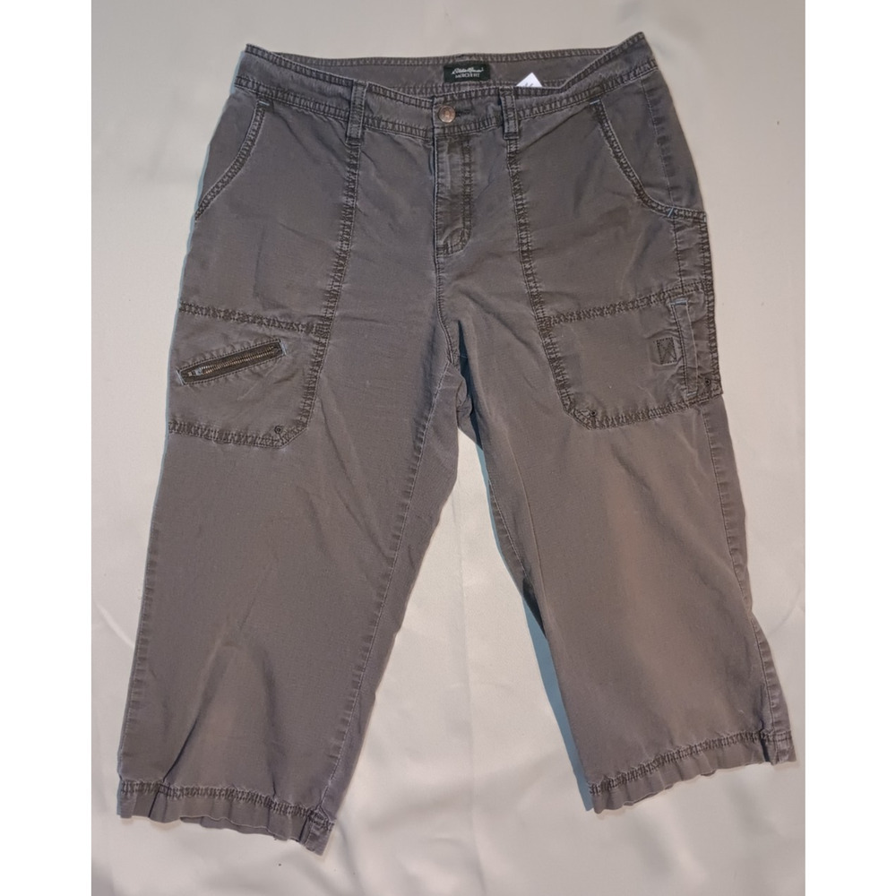 Eddie Bauer Capri Pants Women’s 10 Olive Green Mercer Fit Cargo Cotton Travel